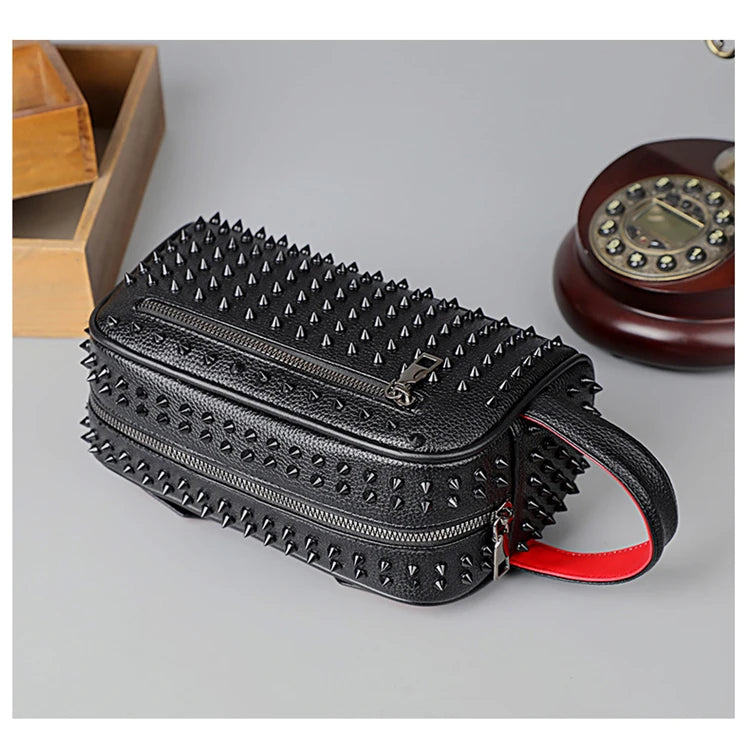 Swiss Casa Case™ — Pochette homme en cuir PU riveté, style urbain élégant