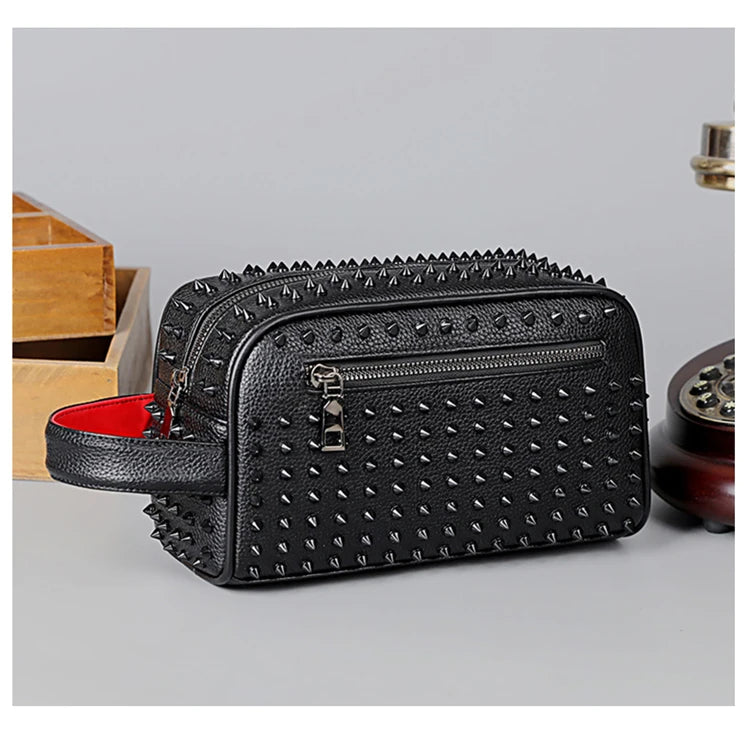 Swiss Casa Case™ — Pochette homme en cuir PU riveté, style urbain élégant