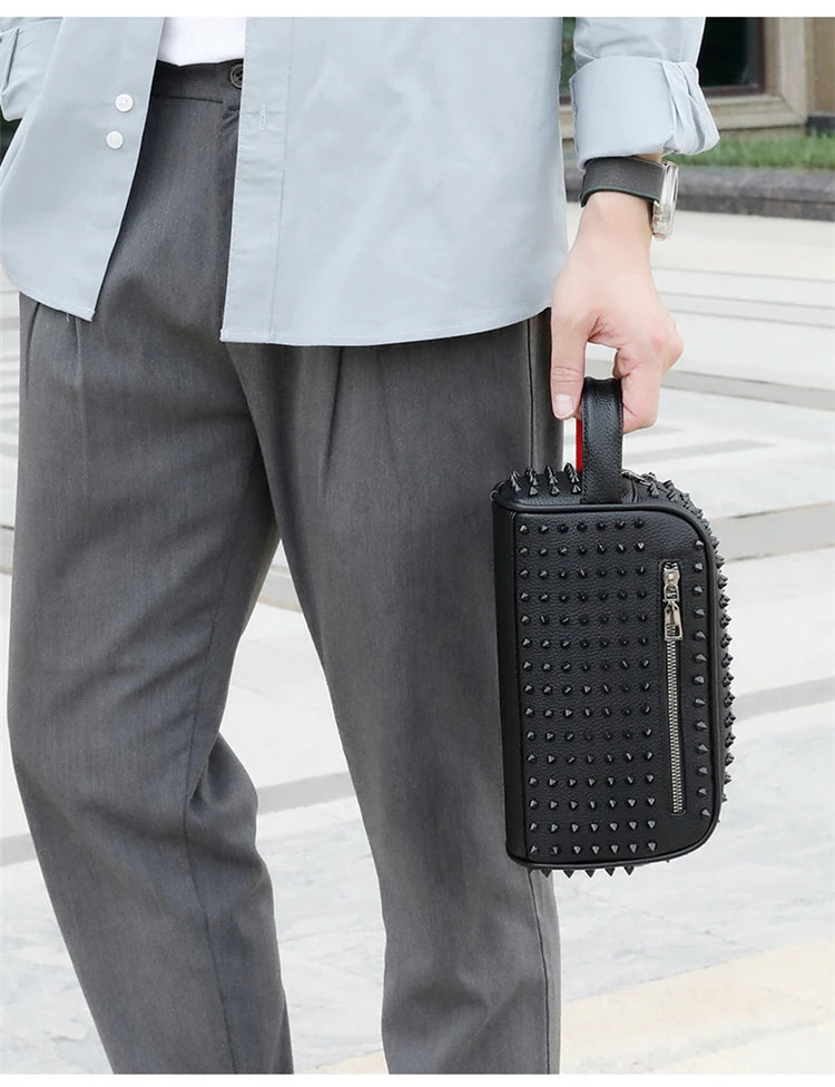 Swiss Casa Case™ — Pochette homme en cuir PU riveté, style urbain élégant