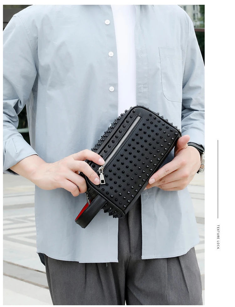 Swiss Casa Case™ — Pochette homme en cuir PU riveté, style urbain élégant