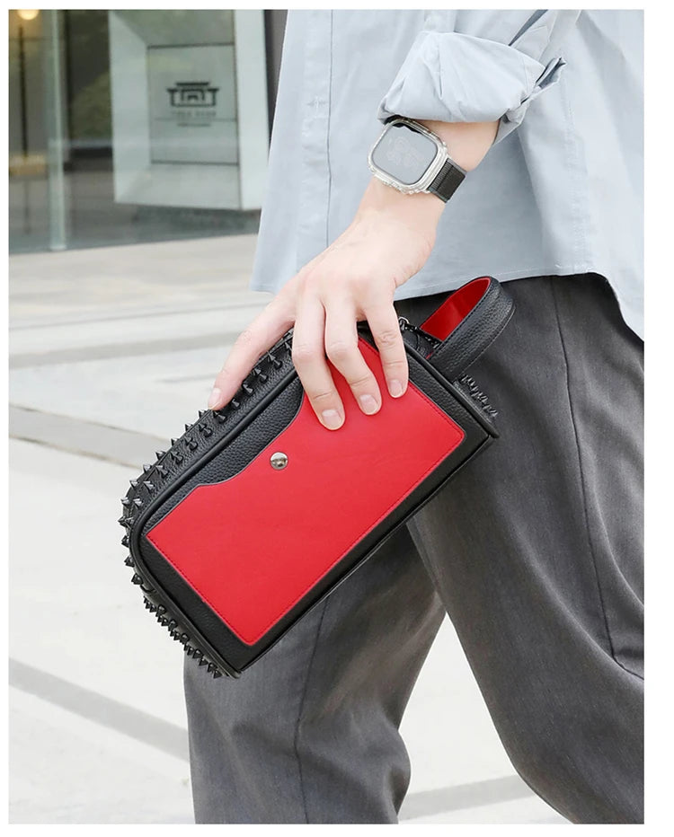 Swiss Casa Case™ — Pochette homme en cuir PU riveté, style urbain élégant