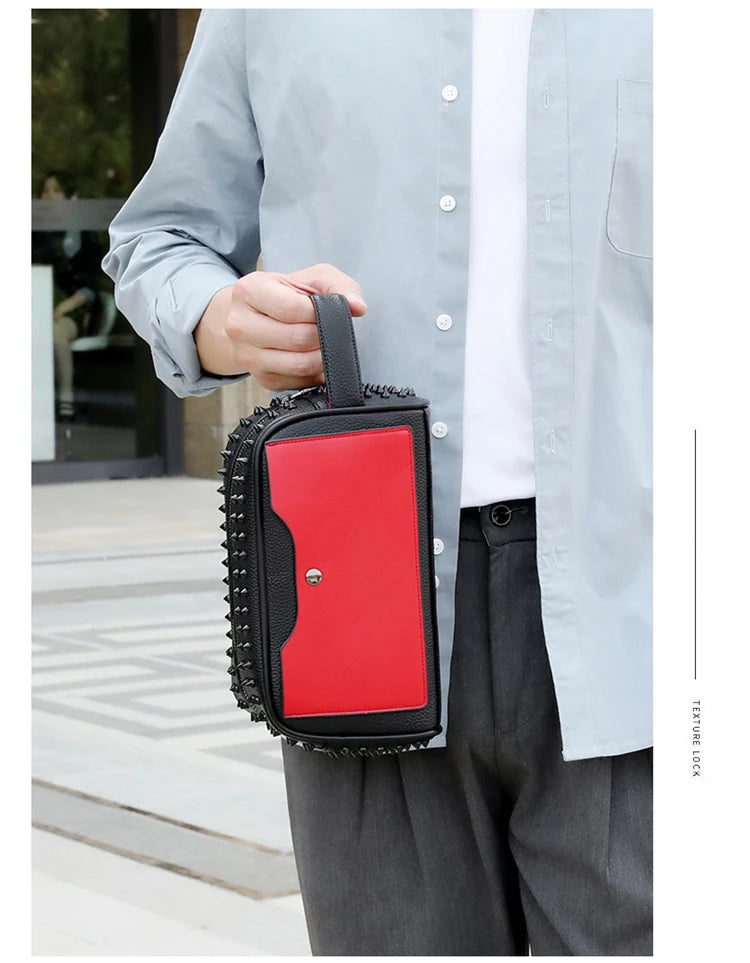 Swiss Casa Case™ — Pochette homme en cuir PU riveté, style urbain élégant